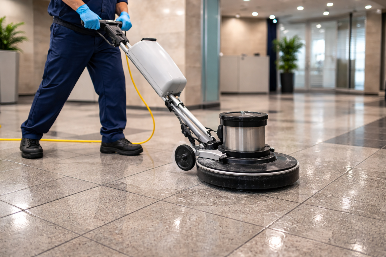 Commercial floor care service using a polishing machine