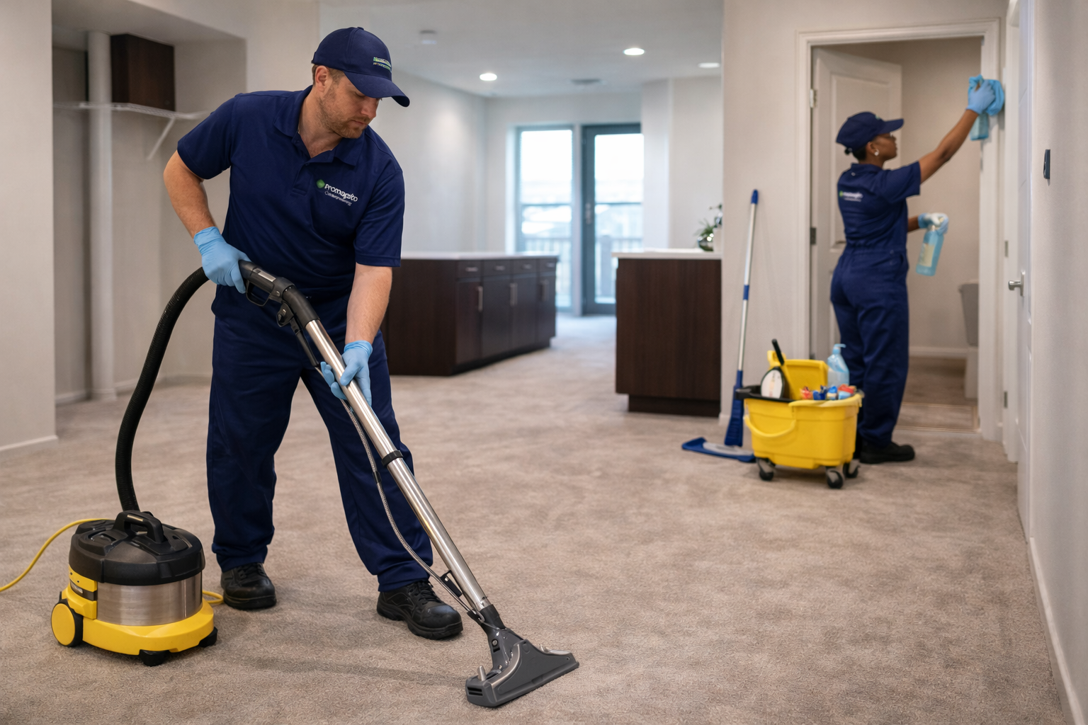 Post-construction cleaning service in a newly finished interior